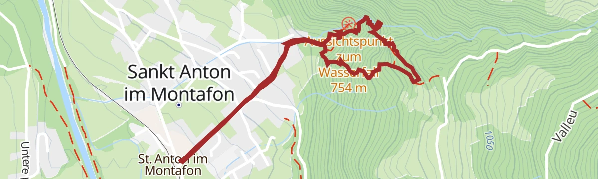 Route map: Klettersteig Wasserfall St. Anton im Montafon